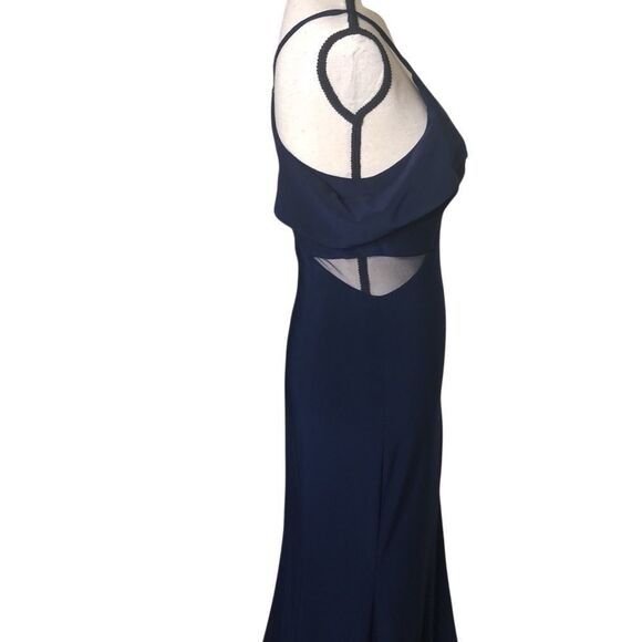 Xscape Navy Blue Off Shoulder Maxi Dress Sz 2 Black Tie, Wedding, Gala - Picture 5 of 16